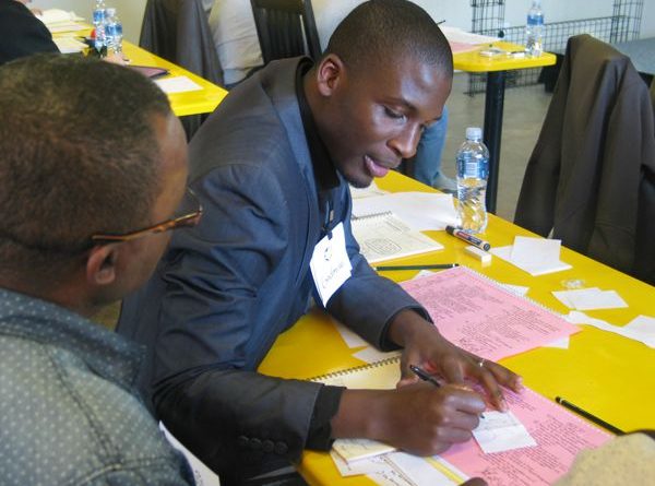 Team exercise during a Project Management short course in Johannesburg.